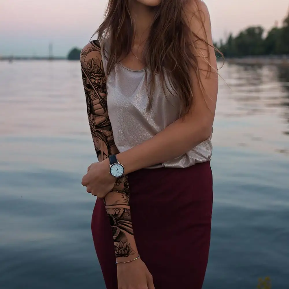 

woman Large Fake Full Arm Tattoo Stickers Rose lion wolf flower girl tiger owl Temporary Tattoo for man