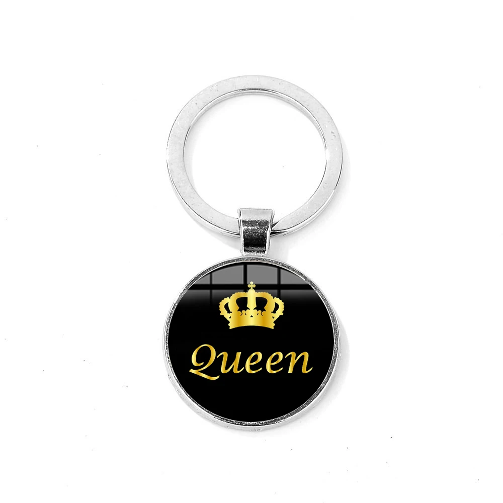 

Her King His Queen Fashion Keychain Gold Crown High Quality Couple Key Chain Chaveiro Letter Print Valentine's Day Gifts
