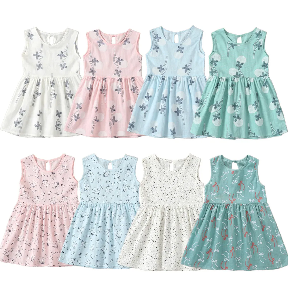 Платье с цветочным принтом для маленьких девочек Летнее белое платье принцессы