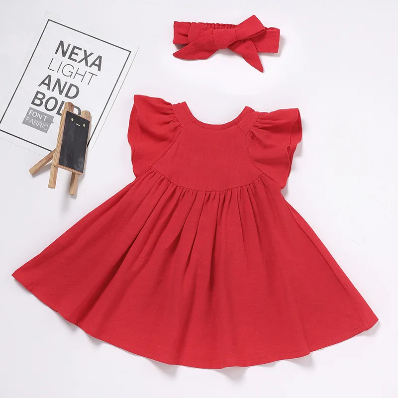 

Hot Sale New Girl Dress Cute Summer A-line Princess Dress + Headband Cotton Linen Dress Skirt Children's Skirt Children Clothes