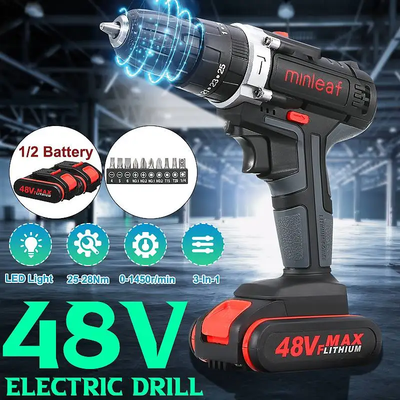 

Topshak TS-ED1 Cordless Electric Impact Drill Rechargeable Drill Screwdriver W/ 1 or 2 Li-ion Battery 28Nm Max Torque