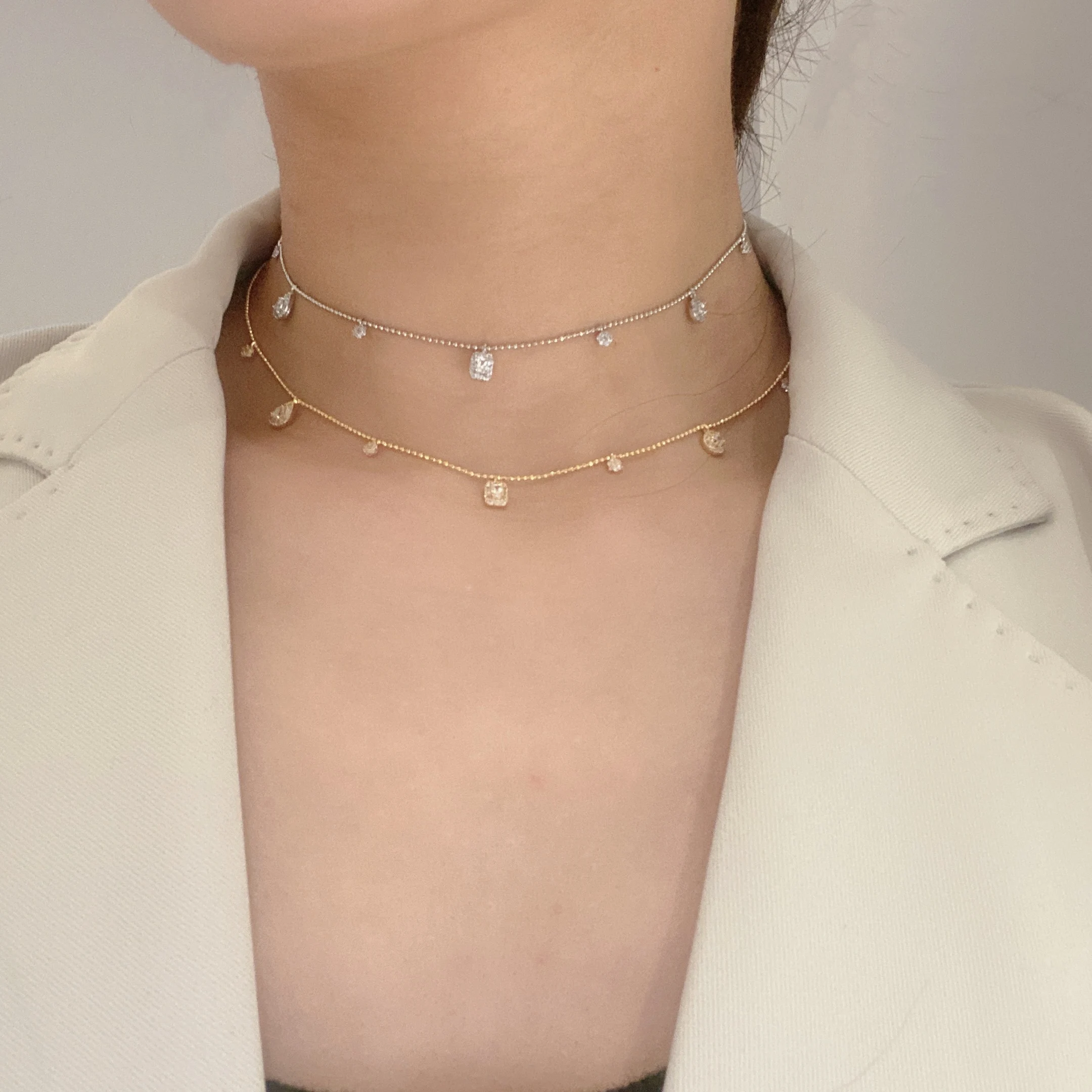 

Новое умное женское модное ожерелье, изысканный геометрический чокер с кисточками из циркония, ювелирные изделия для вечеринки, юбилея, дня...