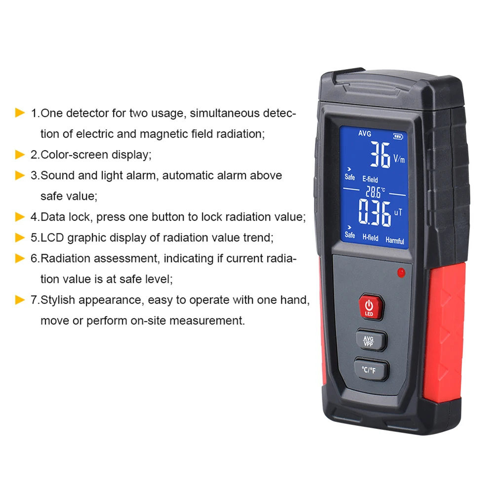 

LCD Portable Counter Emission Dosimeter Computer Electromagnetic Field Radiation Detector Tester Emf Meter Rechargeable Handheld