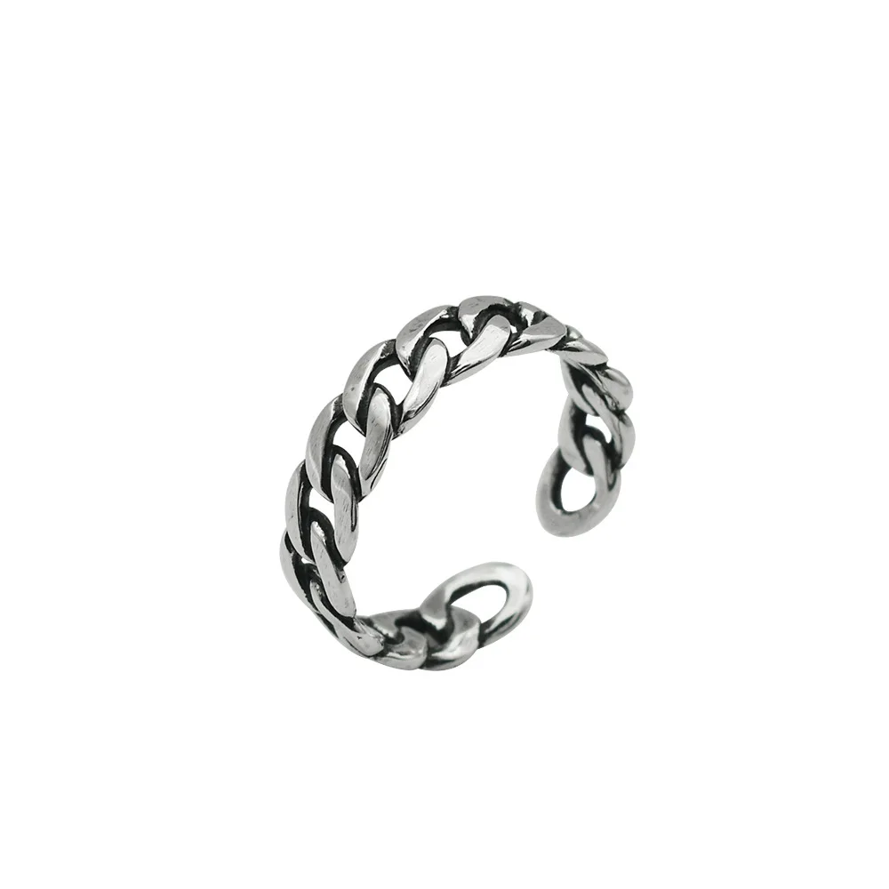 

New 100% Real 925 Sterling Silver Hollow Chains Rings For Women Big Finger Rings For Unisex Jewelry Men