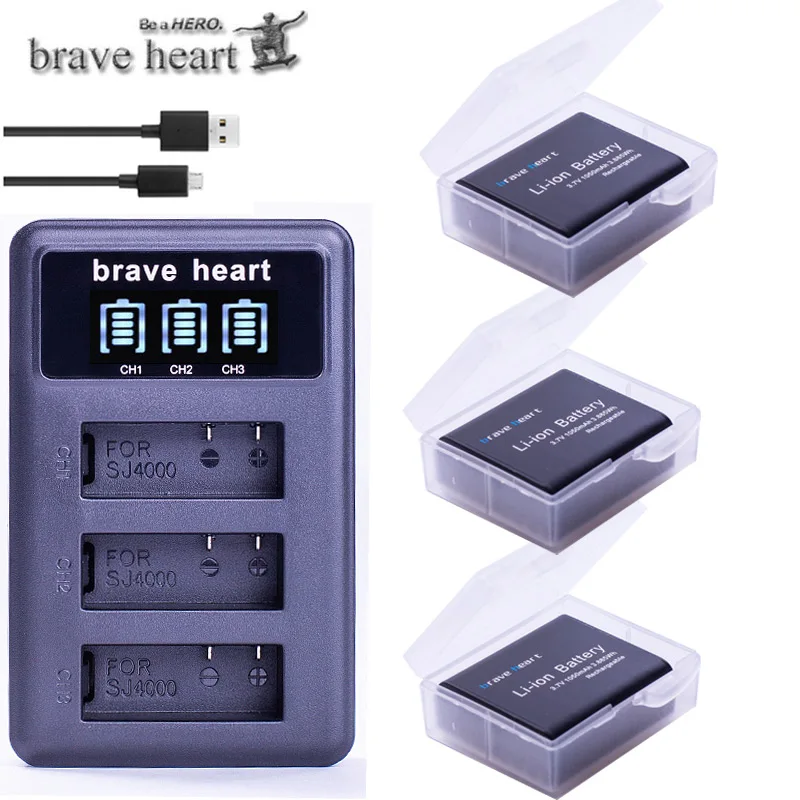 3battery and1charger 3,7 v 1050mAh батарея SJ4000 Батарея SJ5000 SJ6000, Wi-Fi+ ЖК-дисплей 3 лота usb зарядное устройство для спортивной экшн-камеры SJCAM sj 4000 5000 6000 7000 8000 sj9000 M10 - Цвет: 3battery and1charger