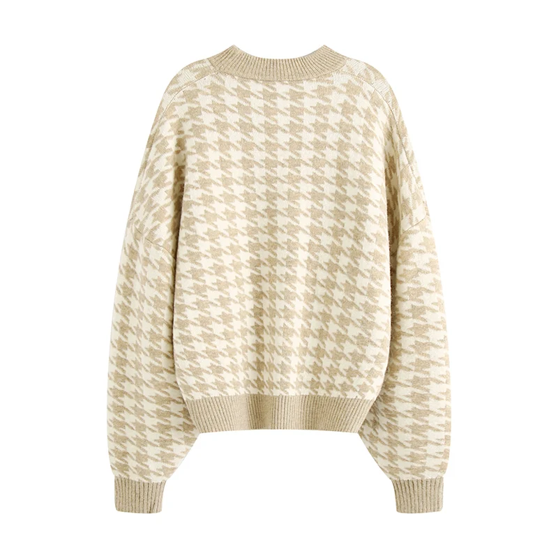 

Women Pullover 2021 Fashion Oversized Jumper Houndstooth Knitted Sweaters Vintage Long Sleeve Loose Female Chic Tops