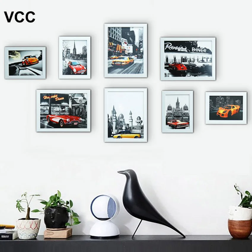 

8 Pcs Classic Family Photo Frame For Wall Hanging Home Decor Photo Wall Black Wood White Pictures Frames