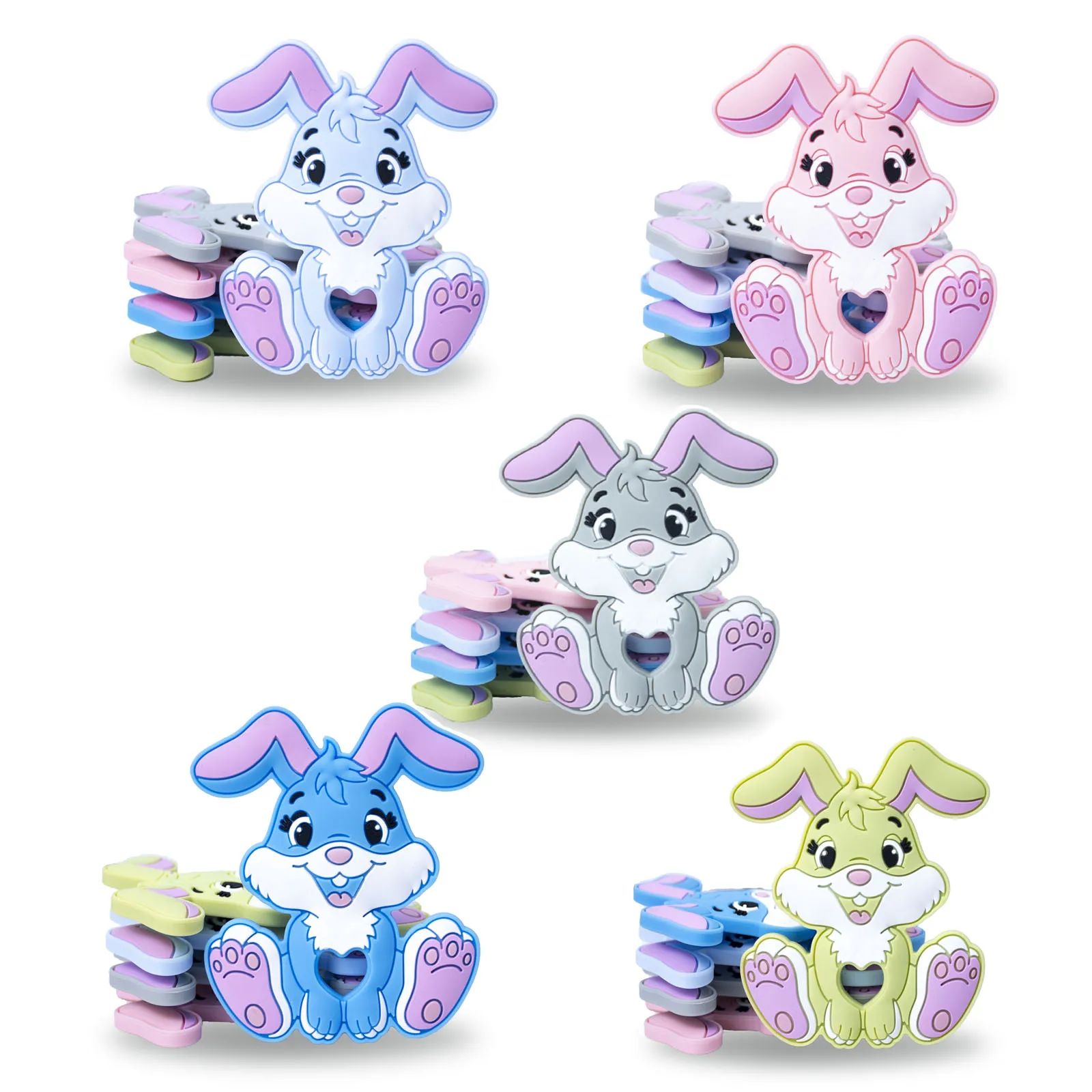 5/10/20 Uds nuevo lindo conejo de dibujos animados de silicona mordedor masticar Animal colgante DIY accesorios bisuter&iacute;a de chupete Clip juguete de dentici&oacute;n-1