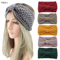proly new fashion women headband warm soft knitted hair band middle knot turban home travel hair accessories wholesale