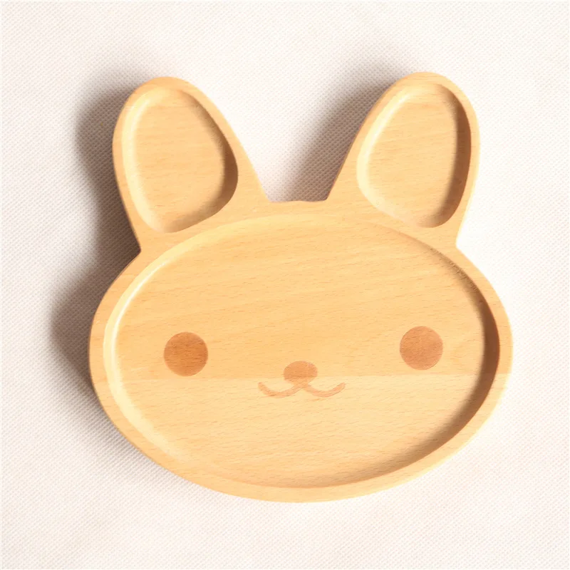 

Vacclo 1PC Creative Beech Baby Children Grid Dinner Plate Cartoon Cute Rabbit Tray Eco-friendly Solid Dessert Fruit Pizza Dish
