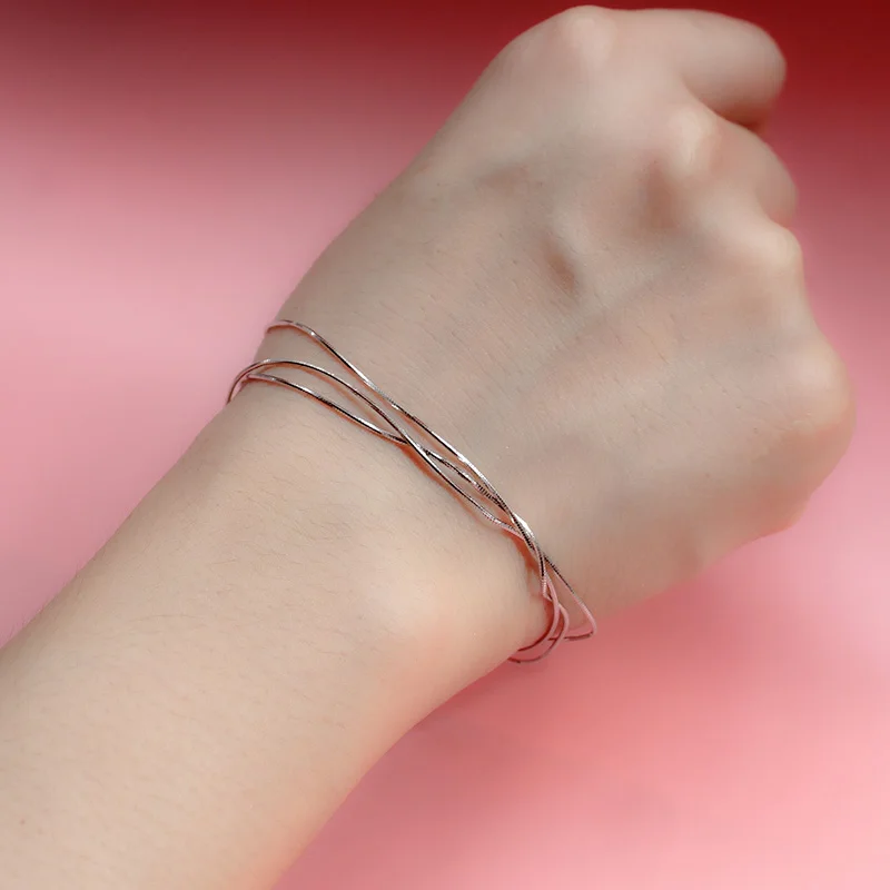 Женский браслет цепочка Trustdavis простой многослойный из настоящего серебра 925