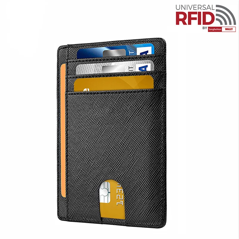 RFID натуральная кожа легко нажимать визитница для мужчин Safiano черный широкий плюс размер бумажник для документов прозрачный оконный чехол - Цвет: black Safiano