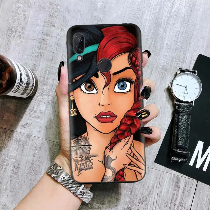 Tattoo girl princess Black Cover Phone Case for Xiaomi Redmi Note 8 7 7S 7A 6 S2 GO K20 Pro 6A Mi 6X 5X A1 CC 9 8 Coque