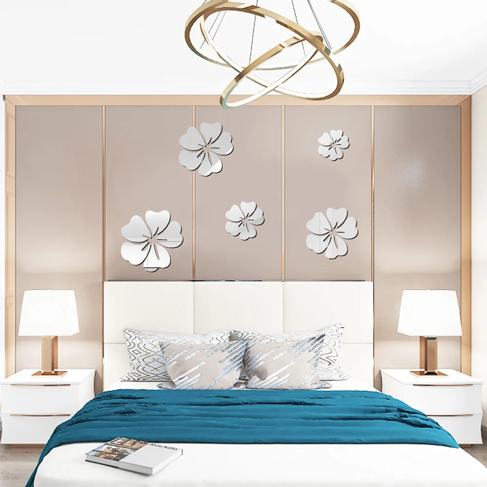 

1set Mirror Wall Sticker Decal Hibiscus petals 3D Mirror Wall Art Party Wedding Home Decors Fridge Wall Decal on Sale