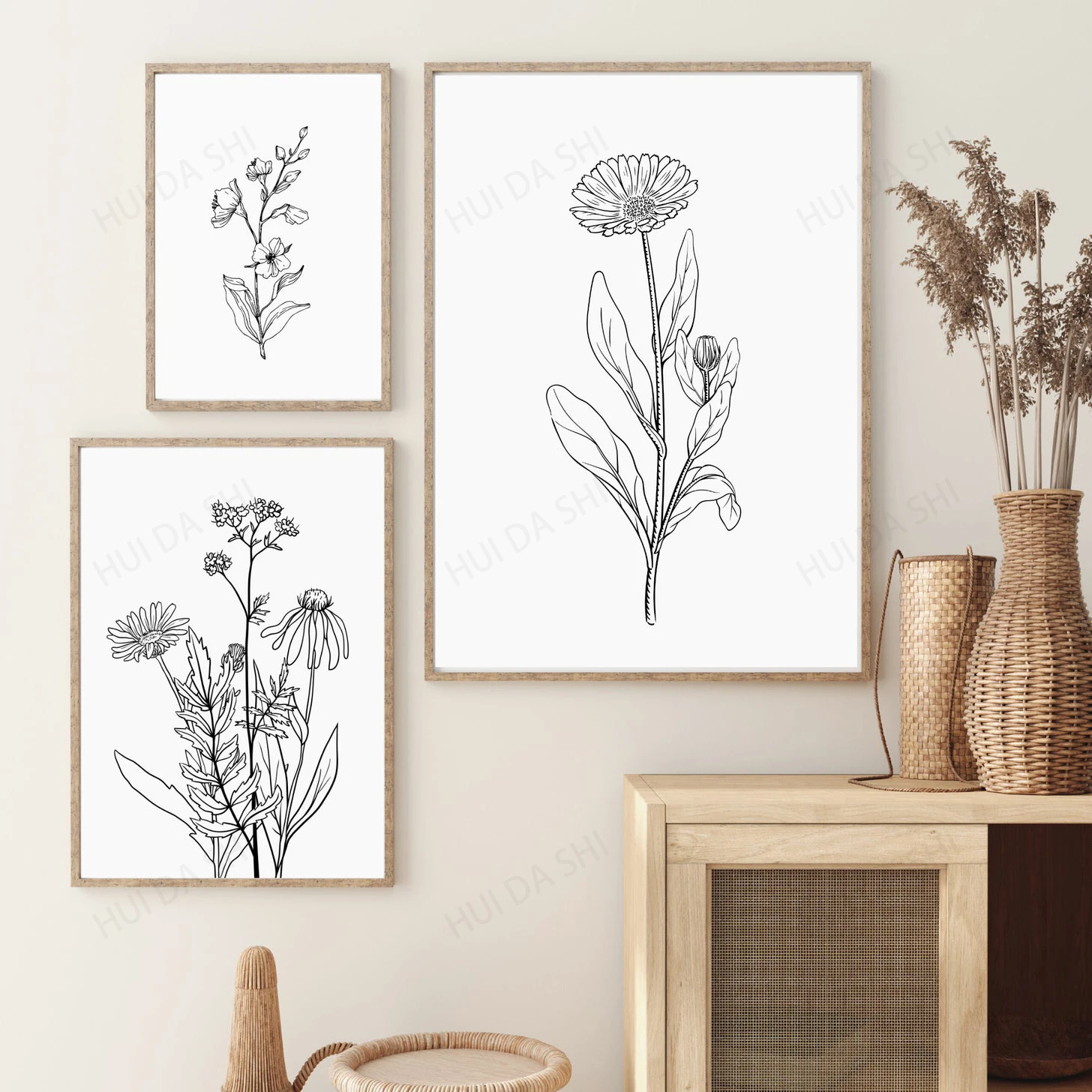 

Ботаническая Линия искусства, 3 шт. настенное искусство, минималистичный набор художественной печати 3, набор для печати на холсте, ботаниче...