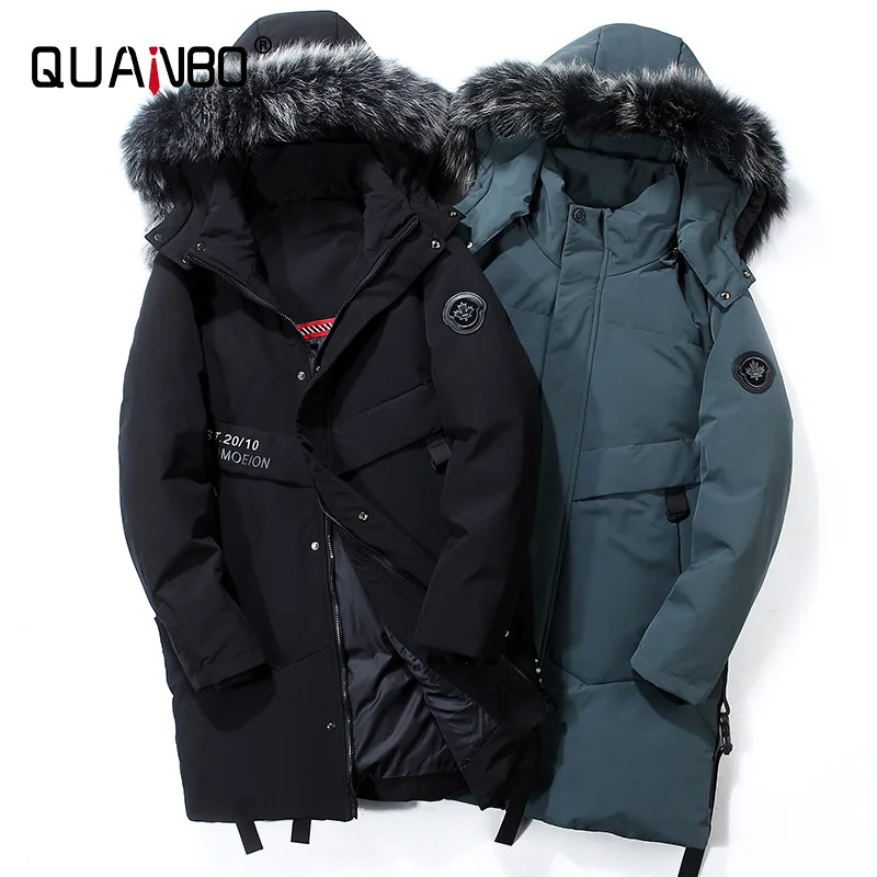 

QUANBO Top Quality Brand Parka 2021 Winter New Men's Fashion Detachable Big Raccoon Fur Collar Hooded Thicken Warm Jacket