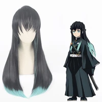 anime demon slayer kimetsu no yaiba tokitou muichirou ponytails wig cosplay costume heat resistant synthetic hair long wigs