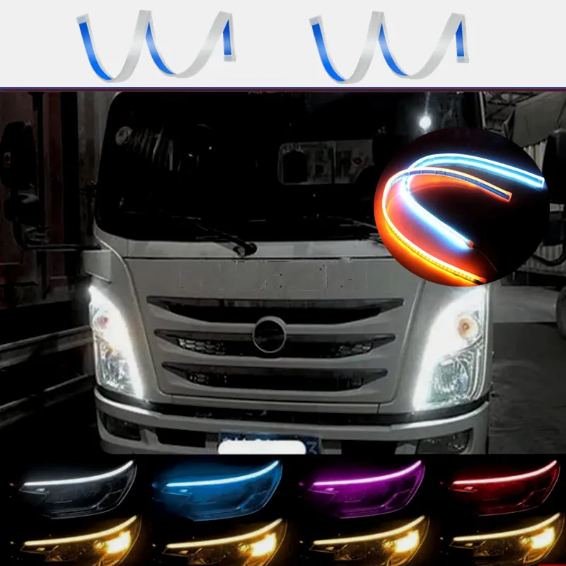 

24v DRL Car DRL Daytime Running Light Waterproof Flexible Turn Signal Yellow Guide Strip 60cm For Bus Truck Headlight Assembly