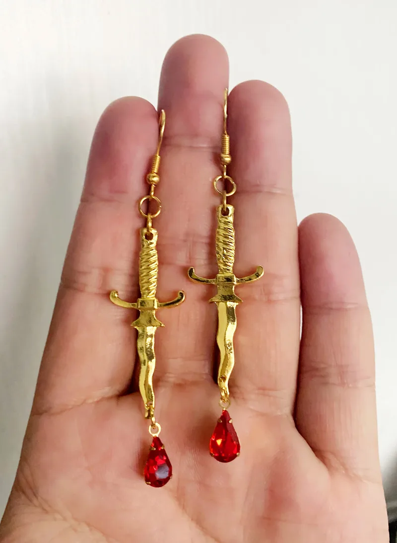 

Dagger Earrings with Red Blood,Knife Earrings,red Drop Earring,horror Jewelry ,Cute Small Object Earring Jewelry Bijoux