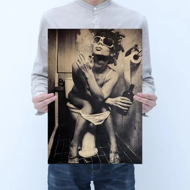 

Room decoration wild girl poster kraft paper retro cafe bar home decoration painting art wall sticker