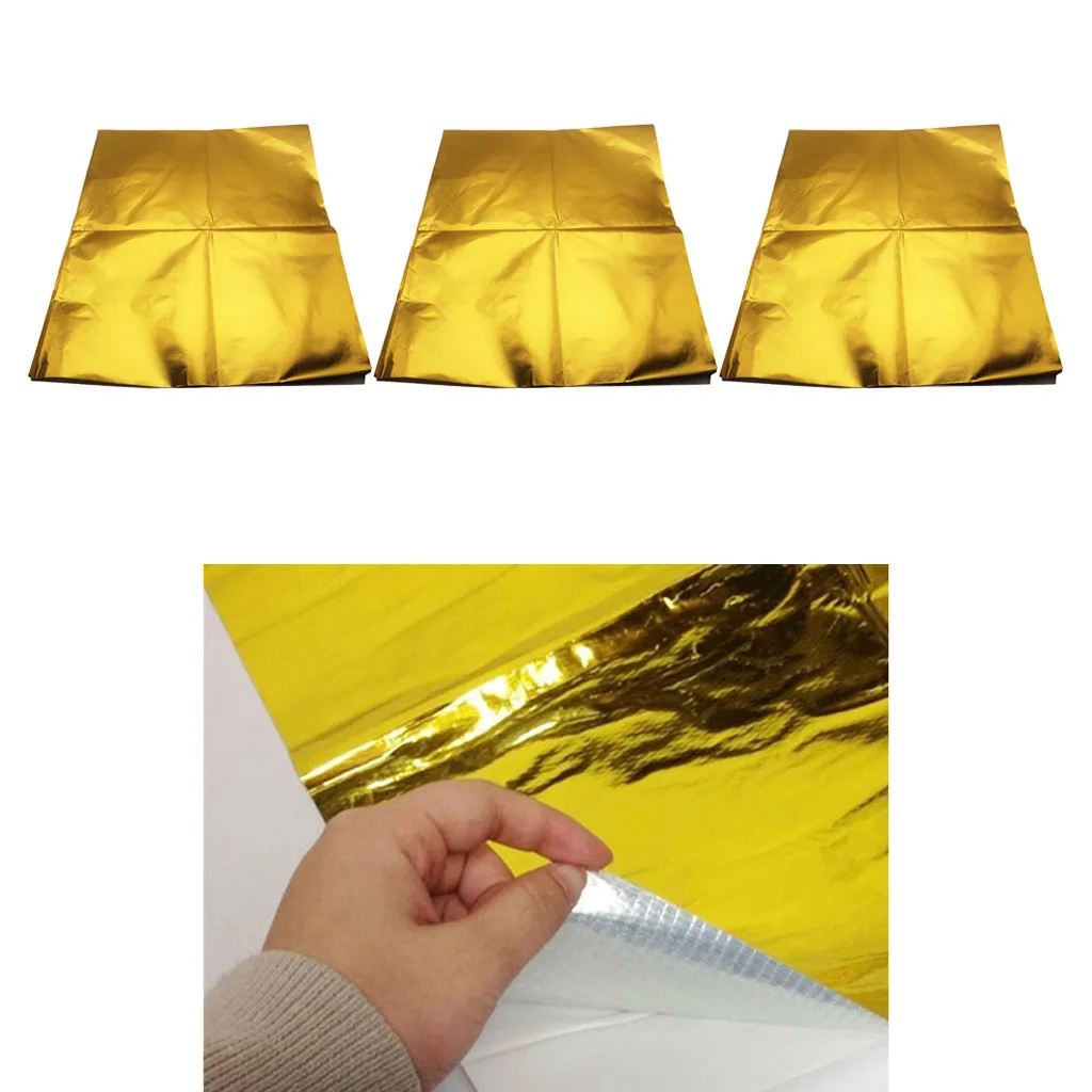 

3pcs Reflect Gold Heat Wrap Sheet Barrier Protector For Thermal Exhaust 39X47"