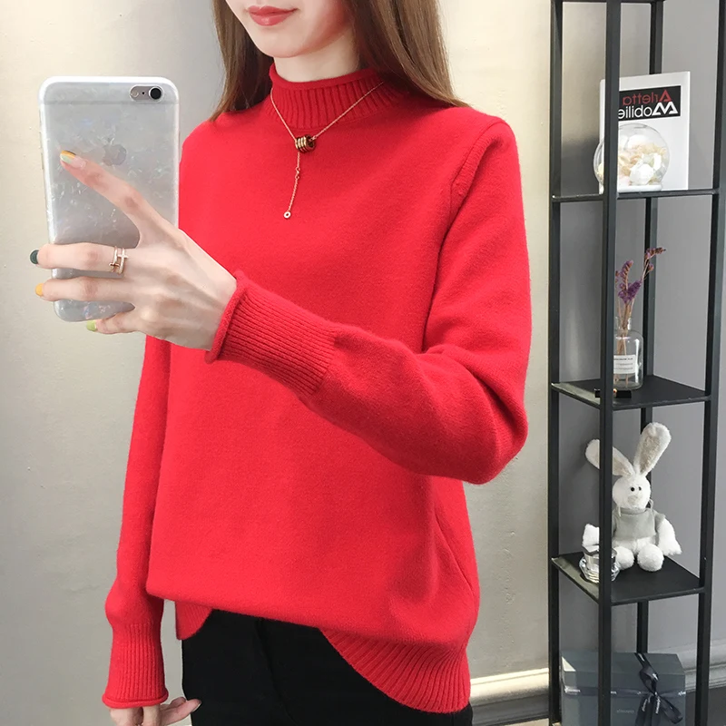 Женский вязаный свитер с длинным рукавом TIGENA водолазка свободный джемпер для