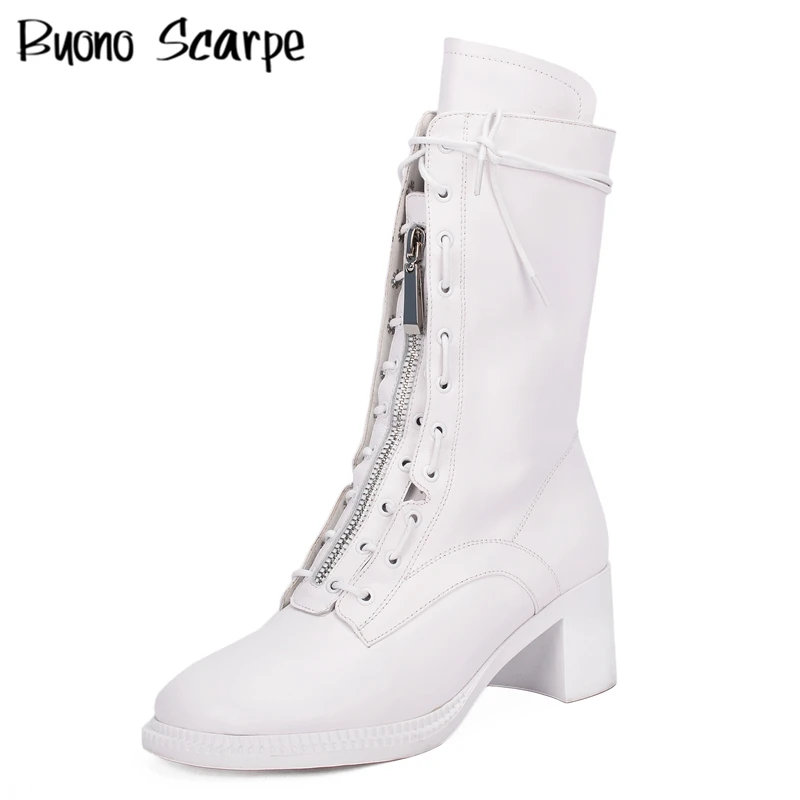 

Chunky high heel ankle boots cross tied genuine leather fashion brand shoes autumn winter short botas mujer female handmade shoe