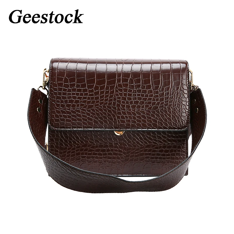 

Geestock Women Handbag Large Capacity Crossbody Shoulder Bags Pu Leather Belt Messenger Bag Fashoin Stone Crocodile Pattern Bag