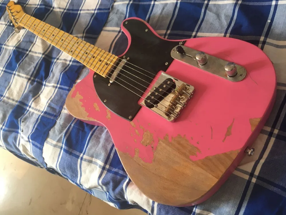 

Biggest handcraft studio.aged pink stratocast-er electric guitar handmade strat st guitar Ash body old hardware