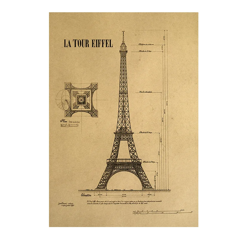 

Paris Eiffel Tower room decoration kraft paper retro poster western restaurant bar decorative painting art wall sticker