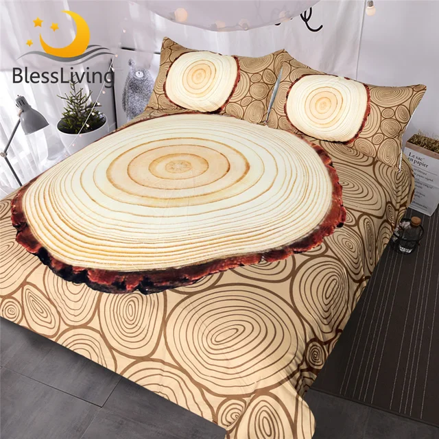 BlessLiving Annual Ring Bedding Set Tree Rings Nature Textured Duvet Cover Set Circles Bed Cover 3d Wood Printed Bedclothes King 1