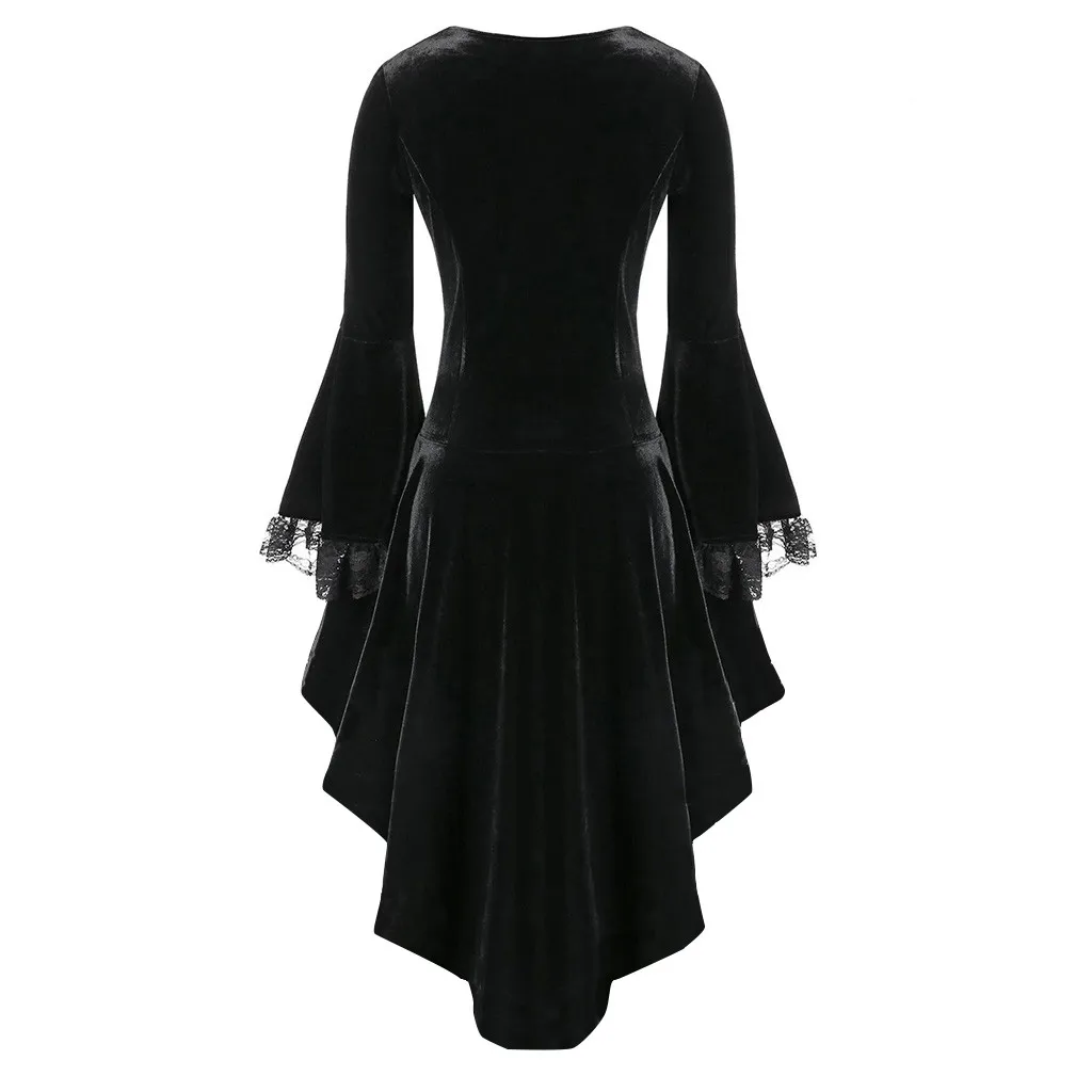 Женское платье на Хэллоуин винтажное кружевное лоскутное молнии с длинным