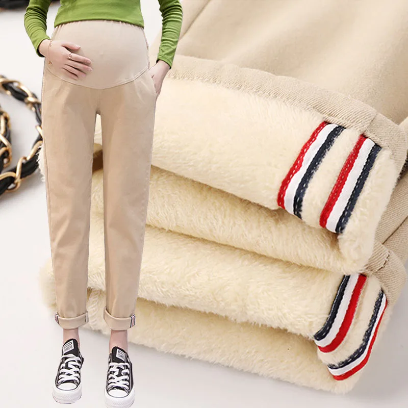 Зимние теплые бархатные брюки для беременных утепленные повседневные