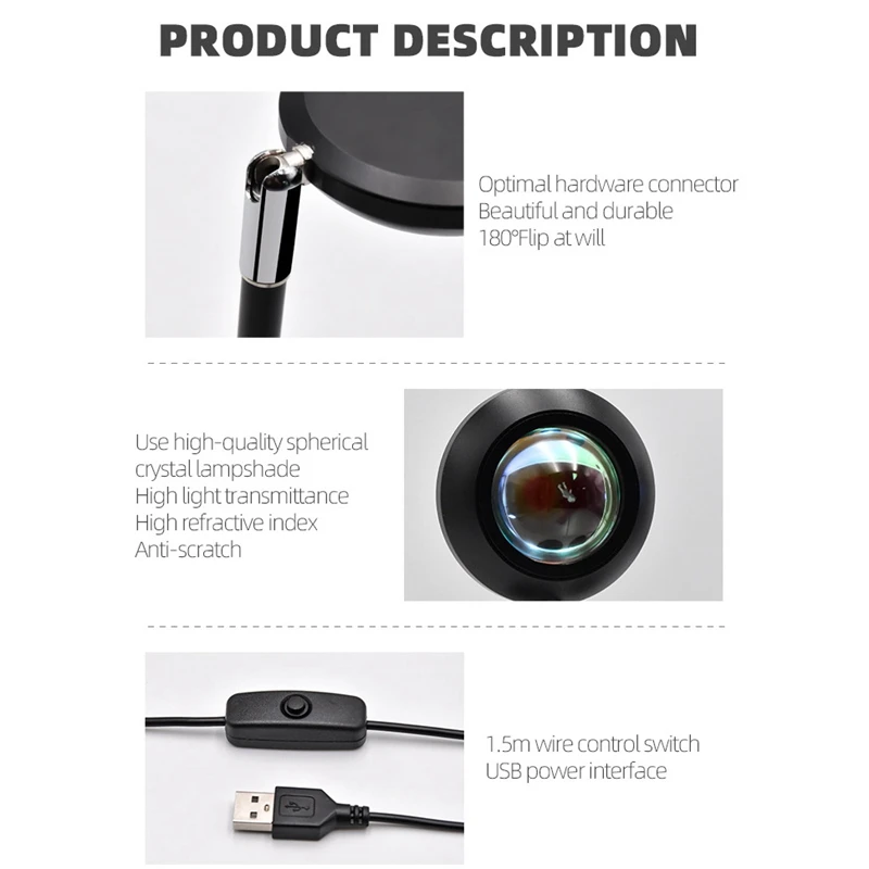

RGB Sunset Projection Atmosphere Lamp LED Night Lights,360 Degree USB Photography Projector Remote Control for Bedroom