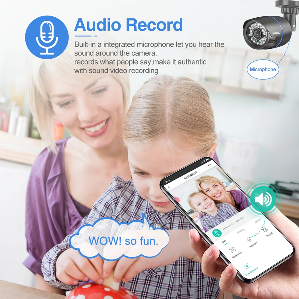 IP камера MISECU 1080P POE с поддержкой ONVIF Audio 2 МП наружная инфракрасная видеонаблюдения
