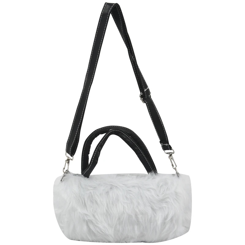 

NEW-Lady Girl Pretty Cute Lovely Plush Fur Hairy Handbag Shoulder Bag Messenger Bag (White)