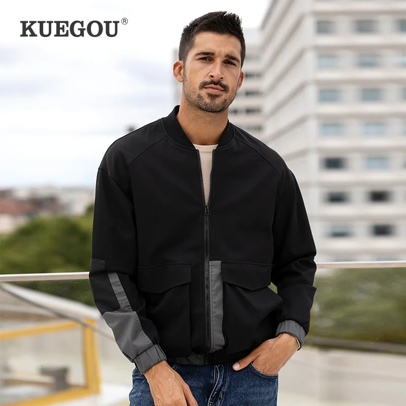 

KUEGOU 2021 Autumn Jacket Men Cotton Coat Hip Hop Japanese Streetwear Vintage Male Korean Bomber Baseball Varsity Clothes 8823