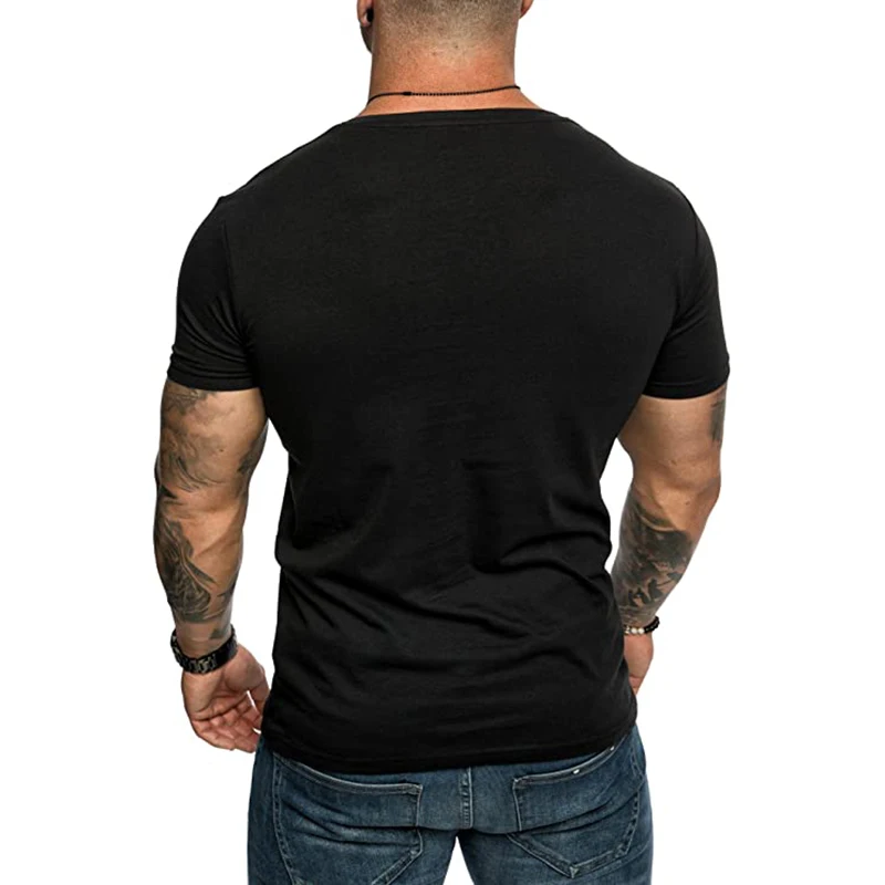 

T Shirt For Men V-neck Solid Color Chest Pocket Summer Men Clothing Streetwear Neck Shirt Fashion Short Sleeve T-shirts Tops