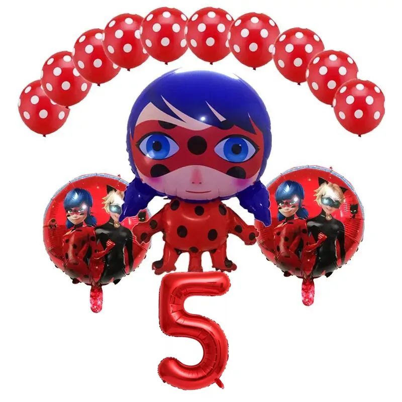 Balloons-35-14pcs 6 шт./компл. из мультфильма, популярная яркая детская одежда с рисунком "Божья коровка" Фольга воздушные шары День рождения украшения божья коровка гелиевый Майларовый и 32 дюймов шара с цифрой - Цвет: Balloons-35-14pcs