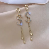 letter s tassel chain long earrings gold color women girls elegant dollar sign dangle earrings fashion jewelry femme pendientes