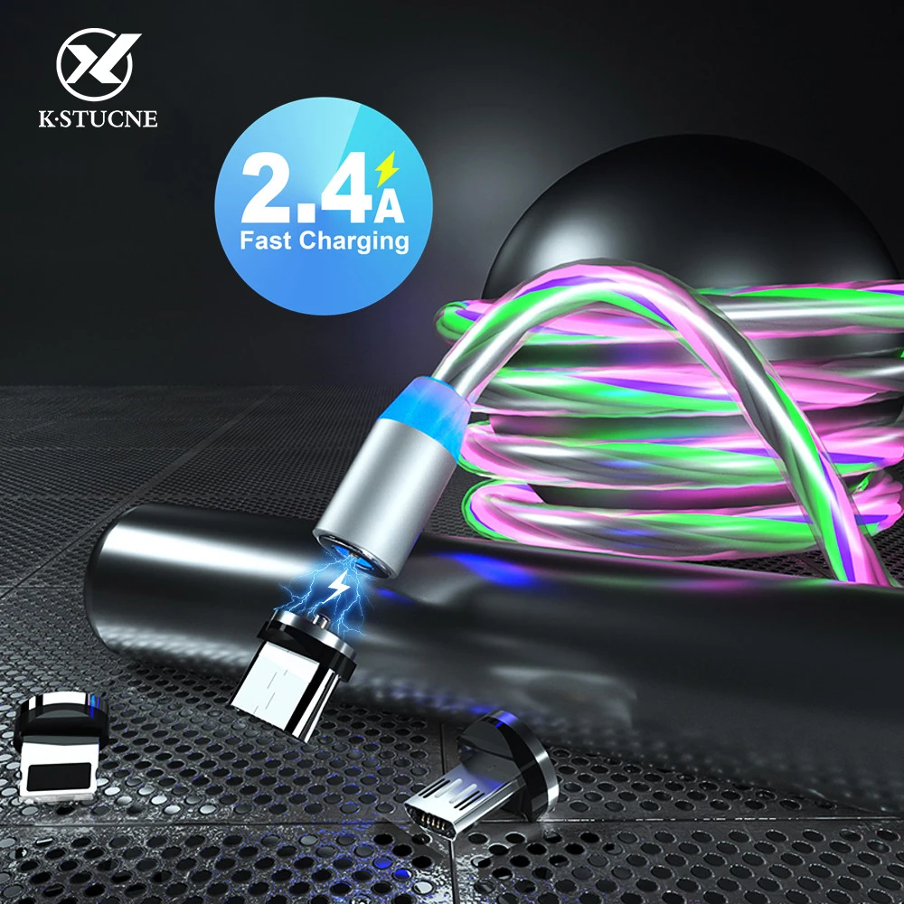 Магнитный светодиодный Micro USB кабель для Samsung S10 S9 Type-c Зарядка iPhone 1 м магнитное