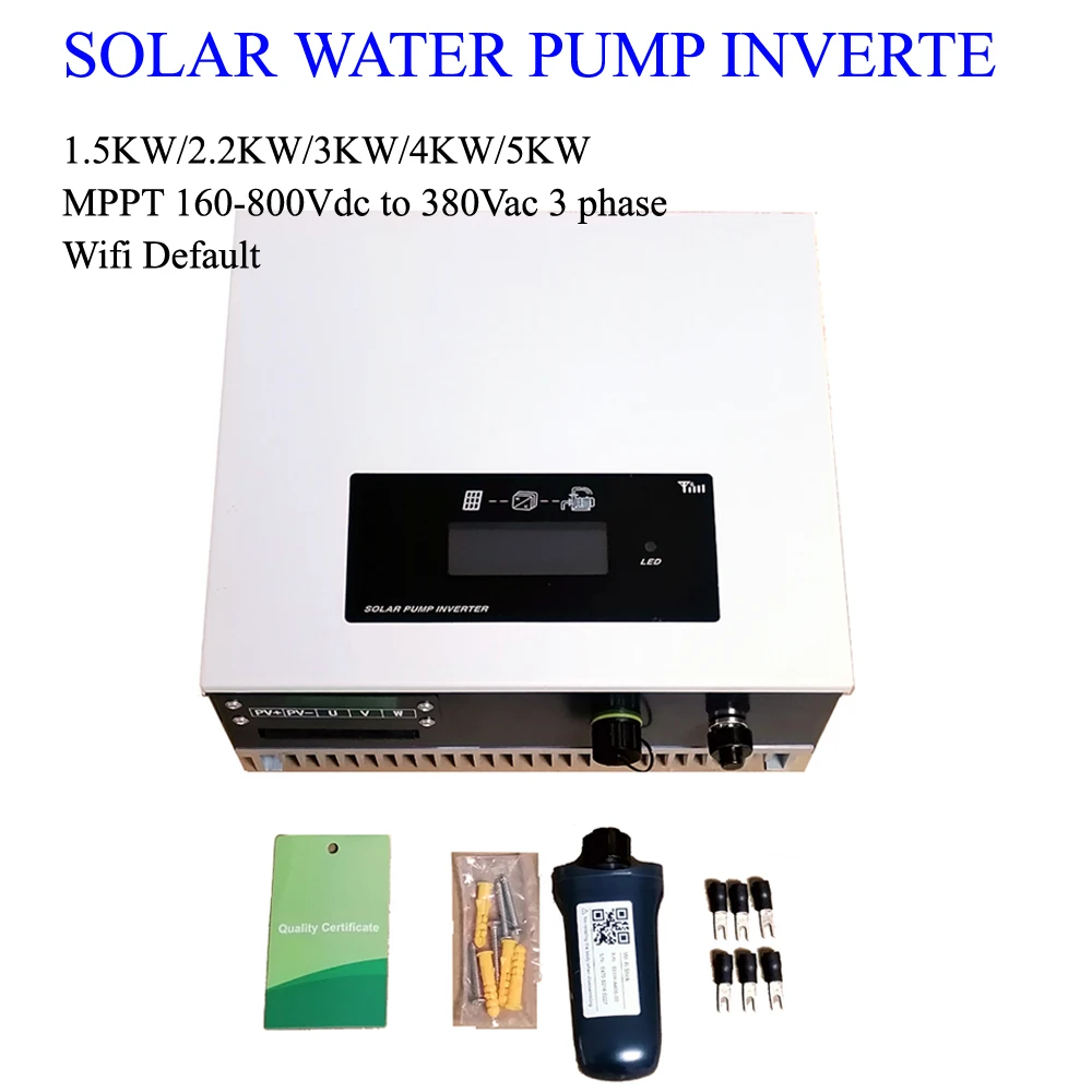 

1.5KW/2.2KW/3KW/4KW/5KW Solar Water Pump Inverter, MPPT Input 160~800VDC, Output 380Vac 3 Phase, With Wifi, GPRS Optional,