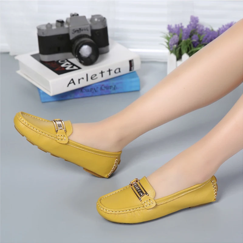 

Metal Decoration Women Slip On Leather Loafers VIVAIA 2021 Spring New Ladies Flats Female Sewing Solid Comfort Casual Shoes