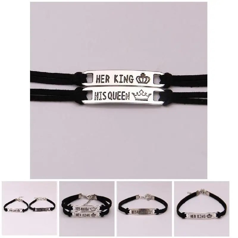 

2Pcs Matching Set His Queen Her King Alloy Couple Bracelet Jewelry Gift DAG-ship