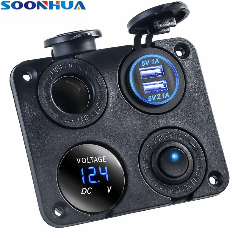 New Dual USB Waterproof Car Charger Cigarette Lighter Socket Intelligent Mutiple Protection Adapter With LED Voltage Display | Электроника