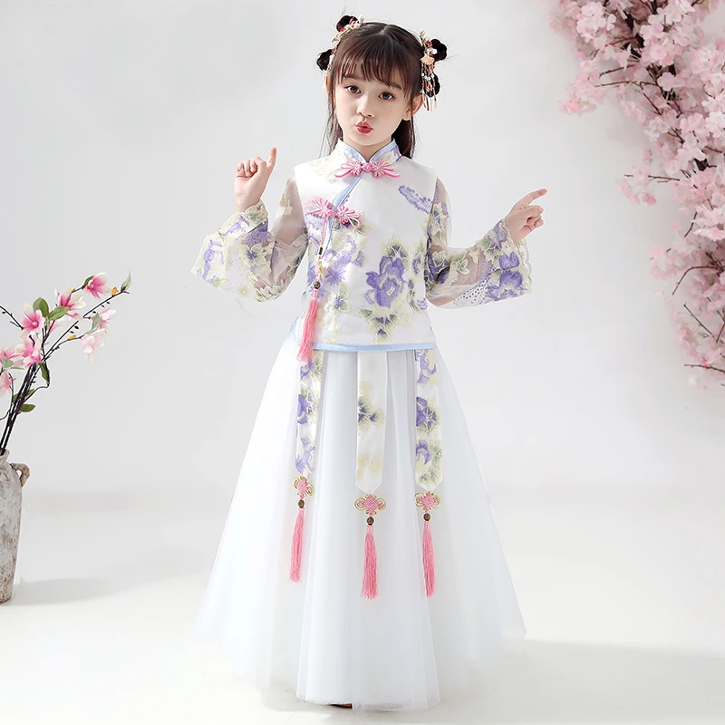 Новинка кружевное фиолетовое платье принцессы с вышивкой платья в пол цветами