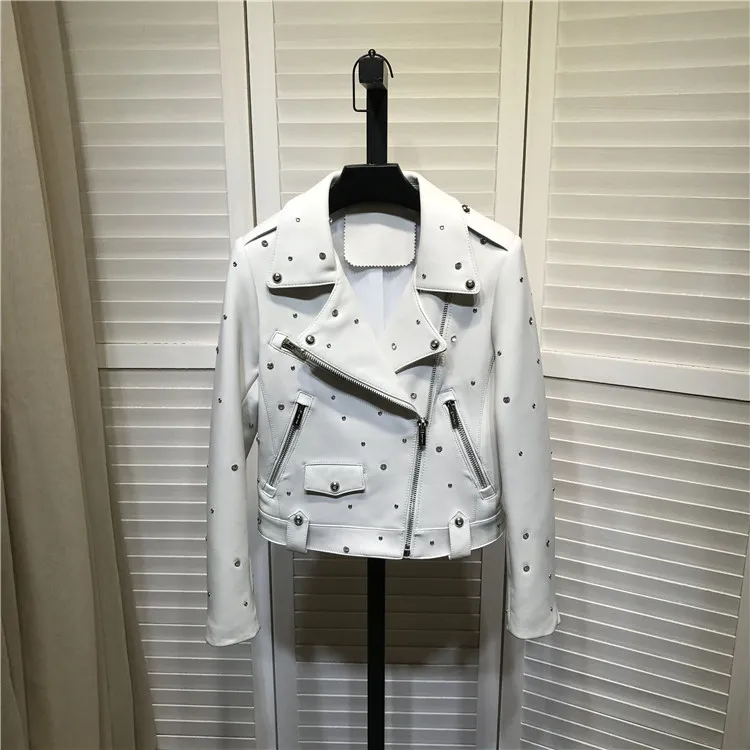 Chic women leather Rivet coat 2020 Spring autumn High quality brand new design real leather jackets B638A