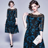 2020 spring new lace velvet empty dress dinner party annual meeting fashion ladies temperament slim mid length dress