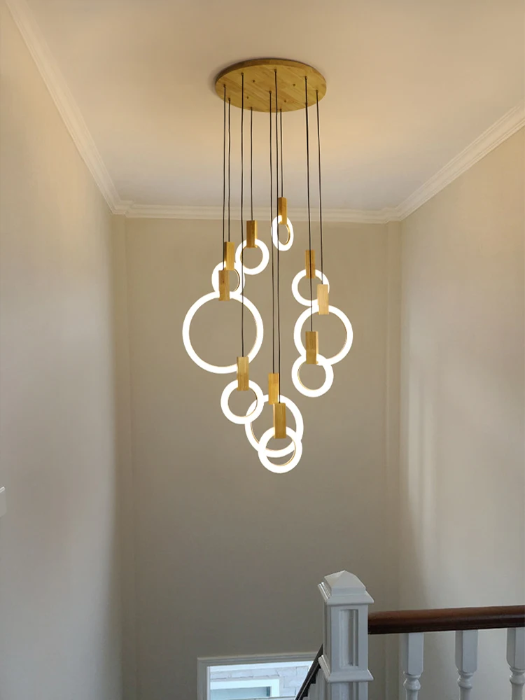 Деревянная светодиодная люстра современная для гостиной вращающаяся длинная