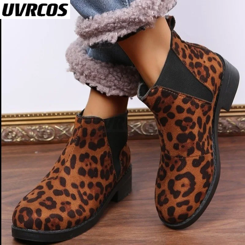

Модные осенние Брендовые ботильоны, женская обувь на платформе, леопардовые Ботинки Челси на молнии с круглым носком, весенние женские боти...